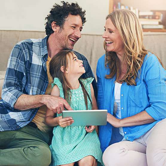 Young family in living room