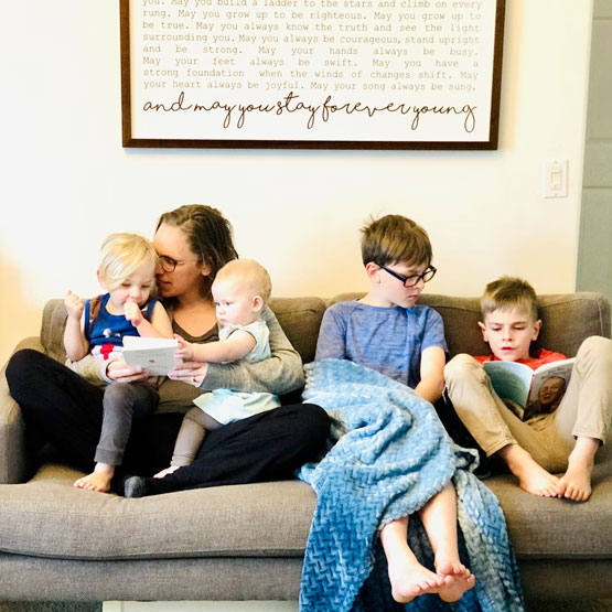 Young family in living room